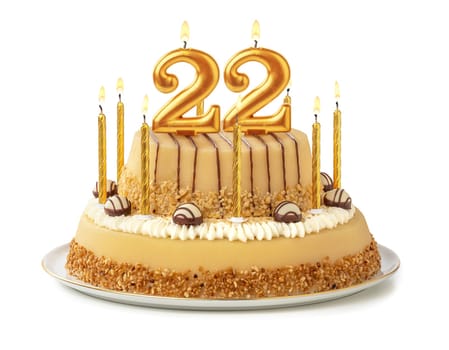 Festive cake with golden candles - Number 22