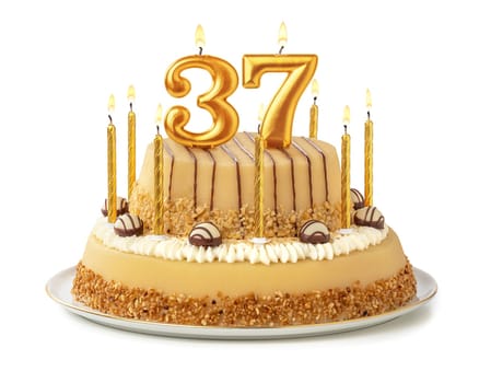 Festive cake with golden candles - Number 37