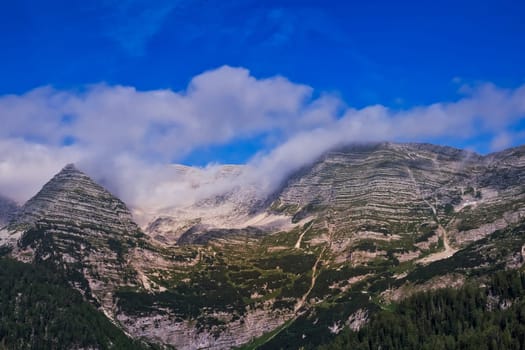 Mountain Range Landscape, panoramic of european alps with clouds