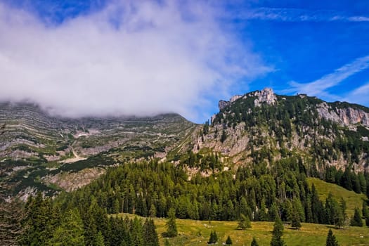 Mountain Range Landscape, panoramic of european alps with clouds