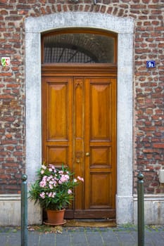 Old wooden house door in German small town, Wachtendonk, North-Rhine Westphalia