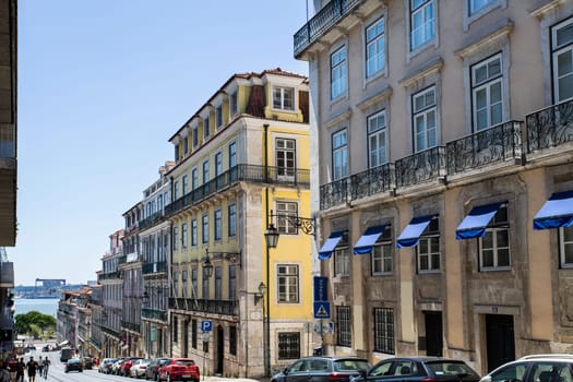View of the Alecrim Street in the old quarters of Lisbon, Portugal, connecting the high part of the old city with the area along the Tagus River.
