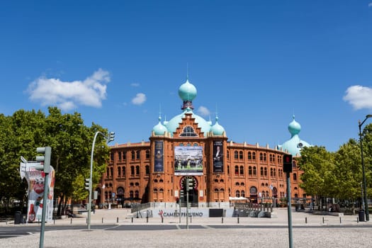 Facade of the famous Campo Pequeno bullring of Lisbon, Portugal, built in 1890 in neo-Mudejar style and entirely covered by orange bricks
