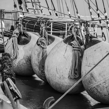 Buoys on the deck of a sailboat, close-up