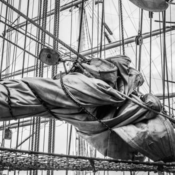 Mast historic sailing ship, close-up