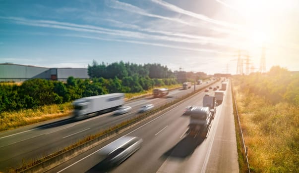 Lots of Trucks and cars on a Highway - transportation concept