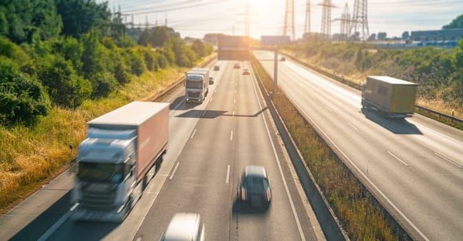 Lots of Trucks and cars on a Highway - transportation concept