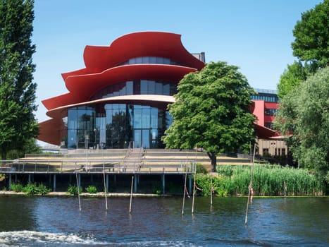 View of the Hans Otto Theater in Potsdam from the river side in summer 2018.
