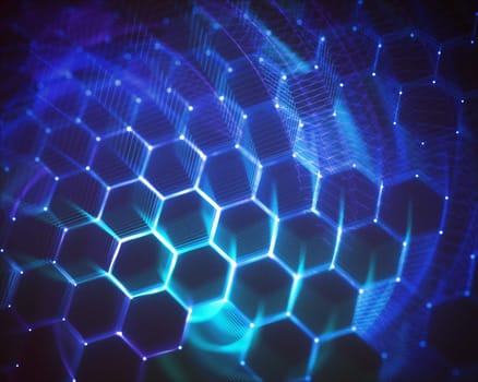 Three-dimensional mesh of lines and dots in abstract form in technology concept. Image to use as background.
