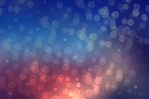 Abstract sunset illustration. Abstract evening or sunset mood background texture with orange purple colored bokeh lights of lit fantasy city and blue sky. Beautiful sunset.
