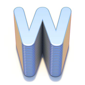 Blue extruded font Letter W 3D render illustration isolated on white background