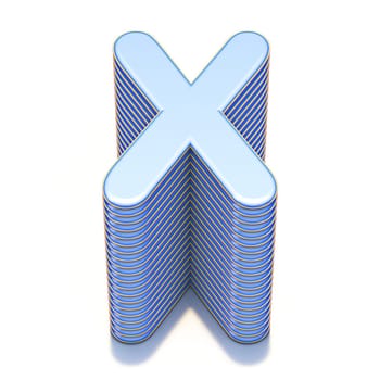 Blue extruded font Letter X 3D render illustration isolated on white background