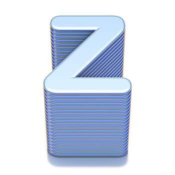 Blue extruded font Letter Z 3D render illustration isolated on white background