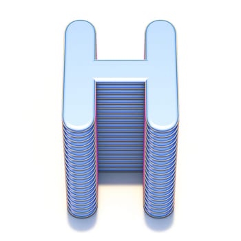 Blue extruded font Letter H 3D render illustration isolated on white background