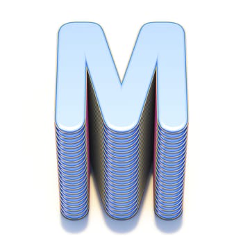 Blue extruded font Letter M 3D render illustration isolated on white background