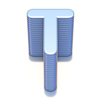 Blue extruded font Letter T 3D render illustration isolated on white background