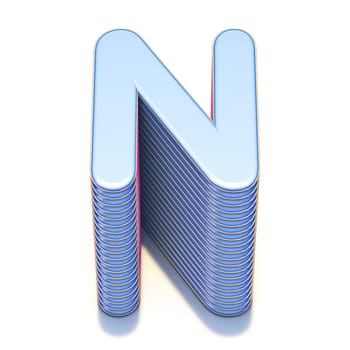 Blue extruded font Letter N 3D render illustration isolated on white background