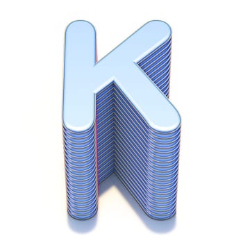Blue extruded font Letter K 3D render illustration isolated on white background