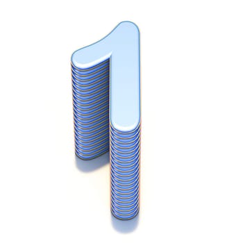 Blue extruded Number 1 ONE 3D render illustration isolated on white background