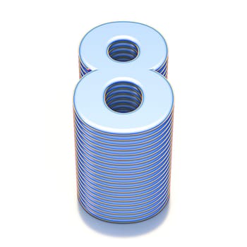 Blue extruded Number 8 EIGHT 3D render illustration isolated on white background