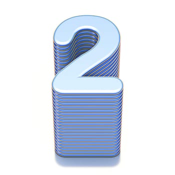 Blue extruded Number 2 TWO 3D render illustration isolated on white background
