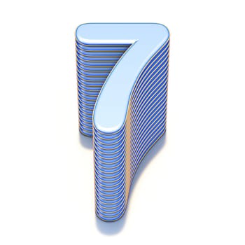 Blue extruded Number 7 SEVEN 3D render illustration isolated on white background