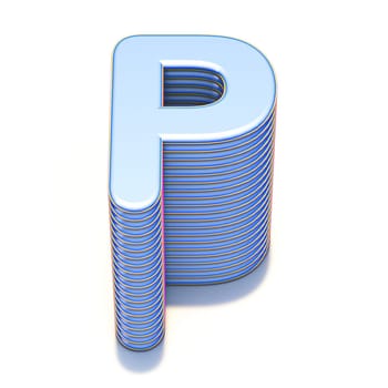 Blue extruded font Letter P 3D render illustration isolated on white background