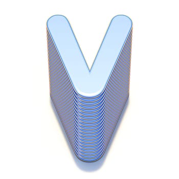 Blue extruded font Letter V 3D render illustration isolated on white background