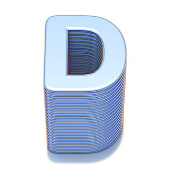 Blue extruded font Letter D 3D render illustration isolated on white background
