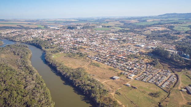 Flight over the Tibagi river in the Tibagi city of Parana state, Brazil.