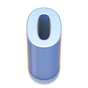 Blue extruded Number 0 ZERO 3D render illustration isolated on white background