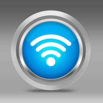 White WIFI Symbol on Metalic 3D Circle with Shadow on Ground_Selection Path Included