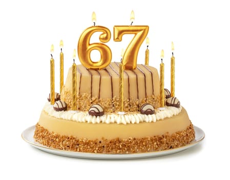 Festive cake with golden candles - Number 67