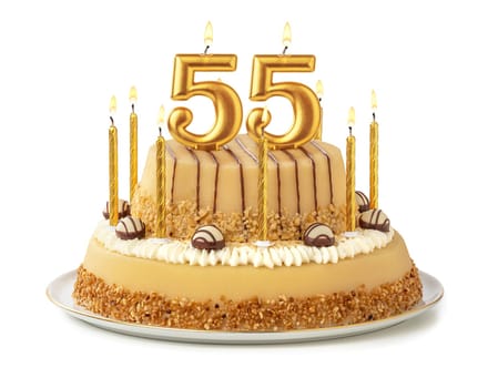 Festive cake with golden candles - Number 55