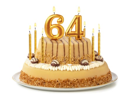 Festive cake with golden candles - Number 64