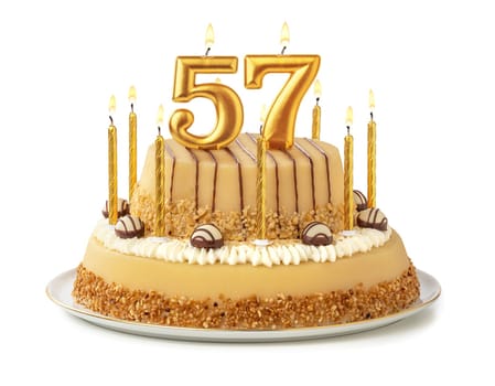 Festive cake with golden candles - Number 57