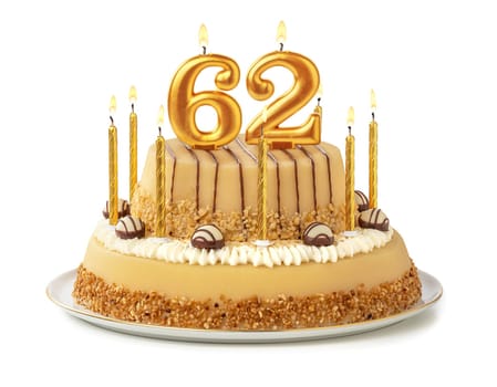 Festive cake with golden candles - Number 62