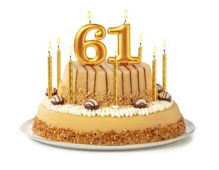 Festive cake with golden candles - Number 61