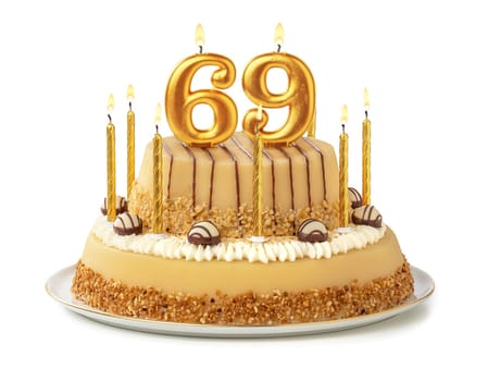 Festive cake with golden candles - Number 69