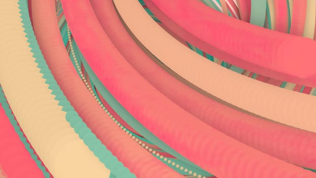 3D illustration,3D rendering, abstract geometric background, lines The circle points are very close together. Until seeing a free curve Many lines that rotate together into a rope. Light pink tone