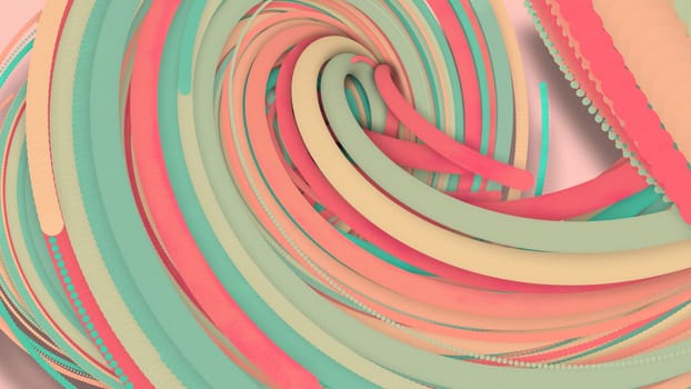 3D illustration,3D rendering, abstract geometric background, lines The circle points are very close together. Until seeing a free curve Many lines that rotate together into a rope. Light pink tone