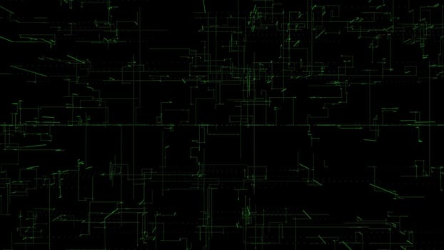 3D rendering, abstract geometric background, Green Line, architectural design chart, Big Data connection and technology