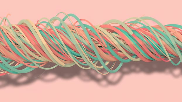 3D illustration,3D rendering, abstract geometric background, lines The circle points are very close together. Until seeing a free curve Many lines that rotate together into a rope. Light pink tone