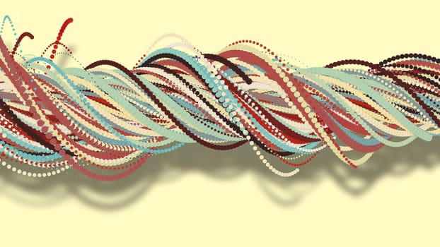 3D illustration,3D rendering, abstract geometric background, circle point line together into a line Rotate together into a rope Soft tones