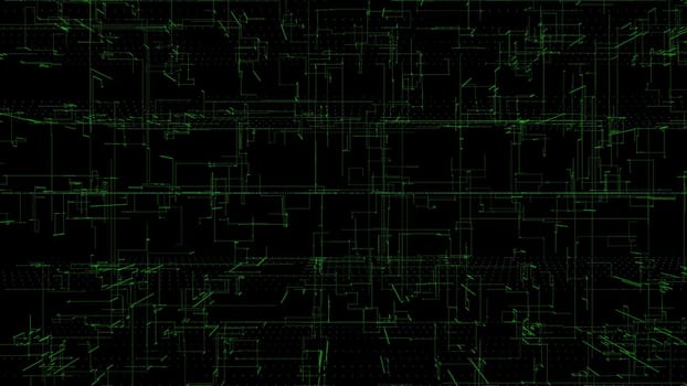 3D rendering, abstract geometric background, Green Line, architectural design chart, Big Data connection and technology