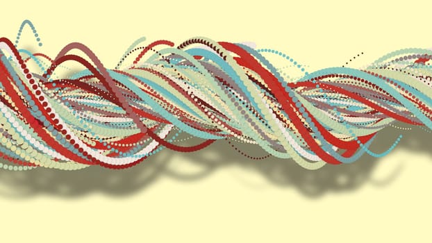 3D illustration,3D rendering, abstract geometric background, circle point line together into a line Rotate together into a rope Soft tones