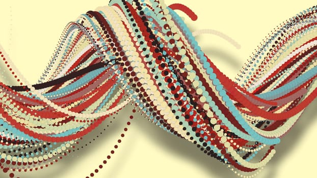 3D illustration,3D rendering, abstract geometric background, circle point line together into a line Rotate together into a rope Soft tones