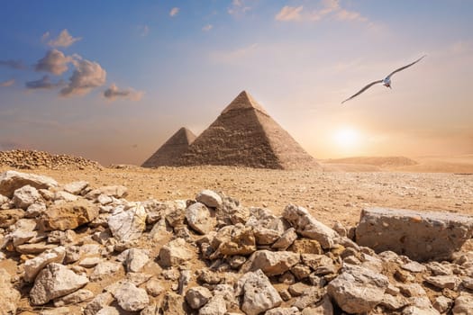 The Pyramid of Chephren and the Pyramid of Cheops, beautiful noon view.