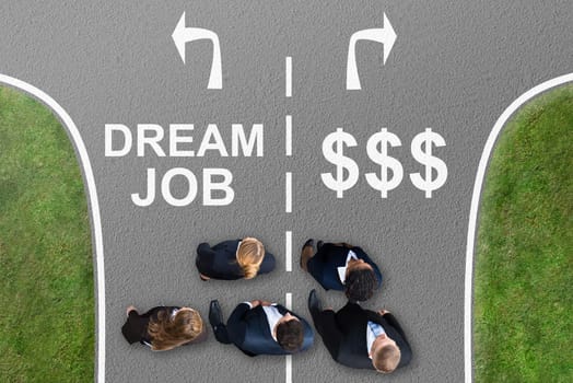 High Angle View Of A Businesspeople Standing In A Row On White Background