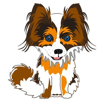 Cartoon of the tiny dog papillon on white background is insulated